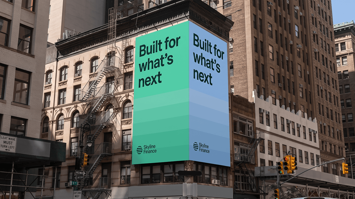 Skyline Finance campaign wrapped around a corner billboard